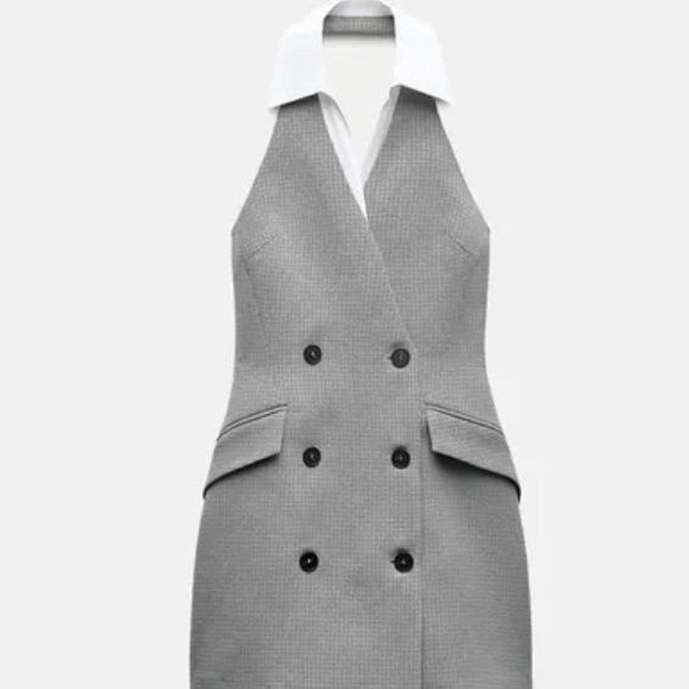 Gray Double-Breasted Women's Dress - Size Large - Picture 4 of 6